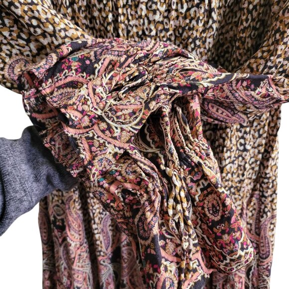 Maeve Paisley Boho Smocked Tunic Dress Square Neck Long Sleeve Milou Womens L - Picture 8 of 12